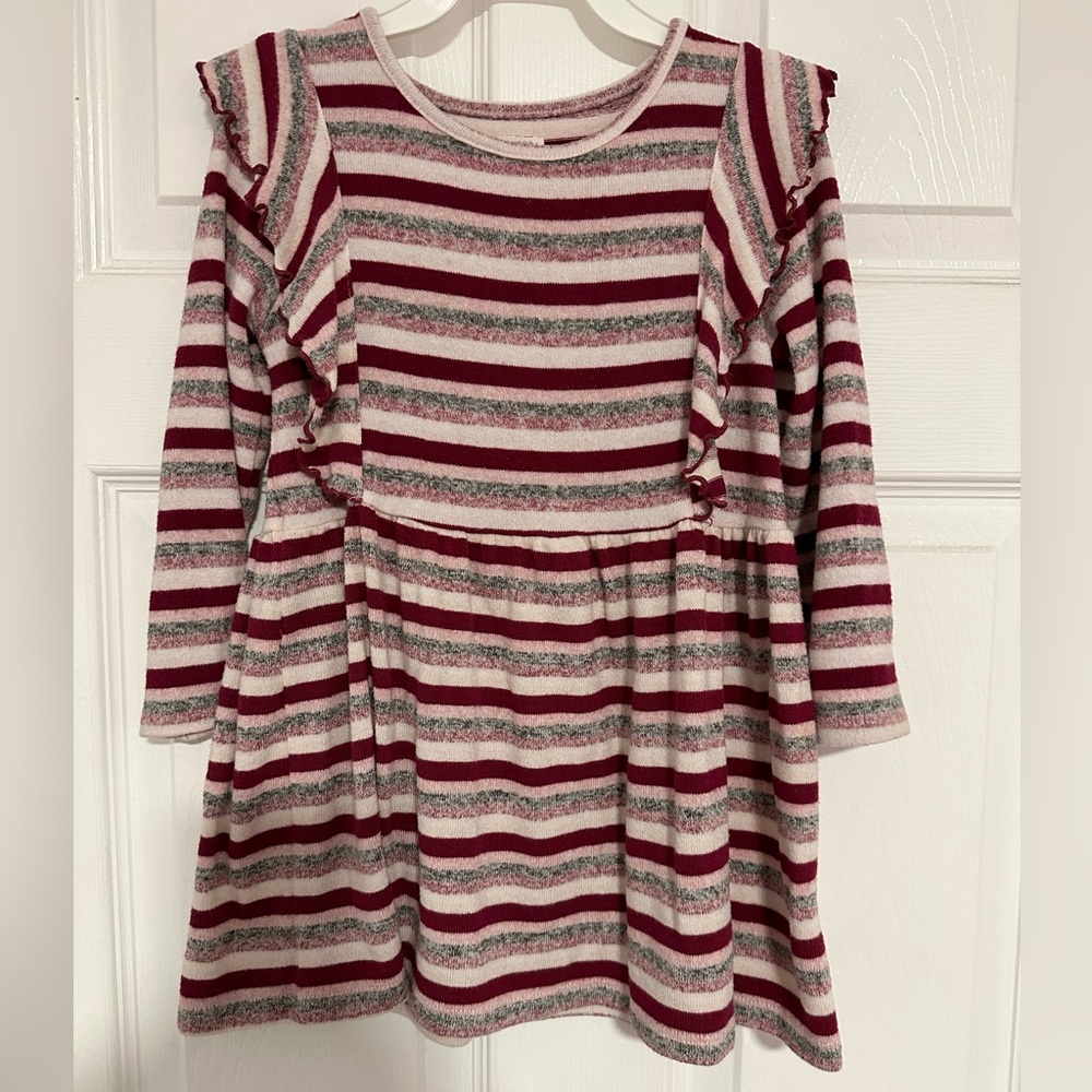 Gymboree Striped Girls Ruffle Dress Long Sleeve Size 3T